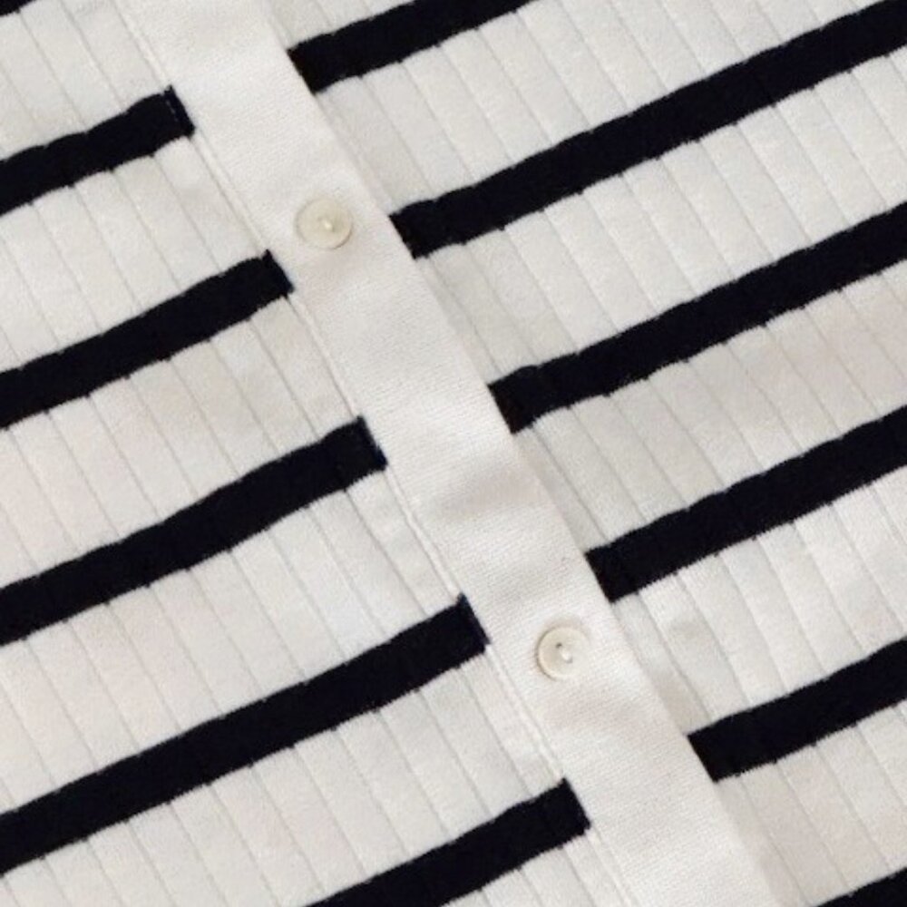 Aerie Ribbed Navy & White Striped Button Front Midi Dress Camisole Straps Size L - Picture 6 of 13